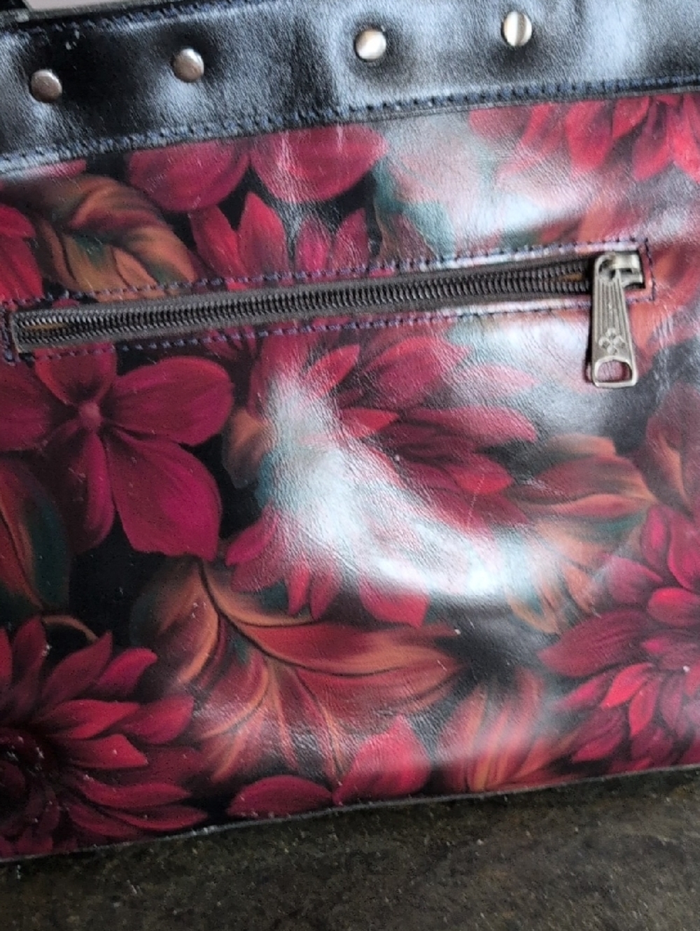 Patricia Nash Black Tote with Burgundy Floral Print - Picture 2 of 6